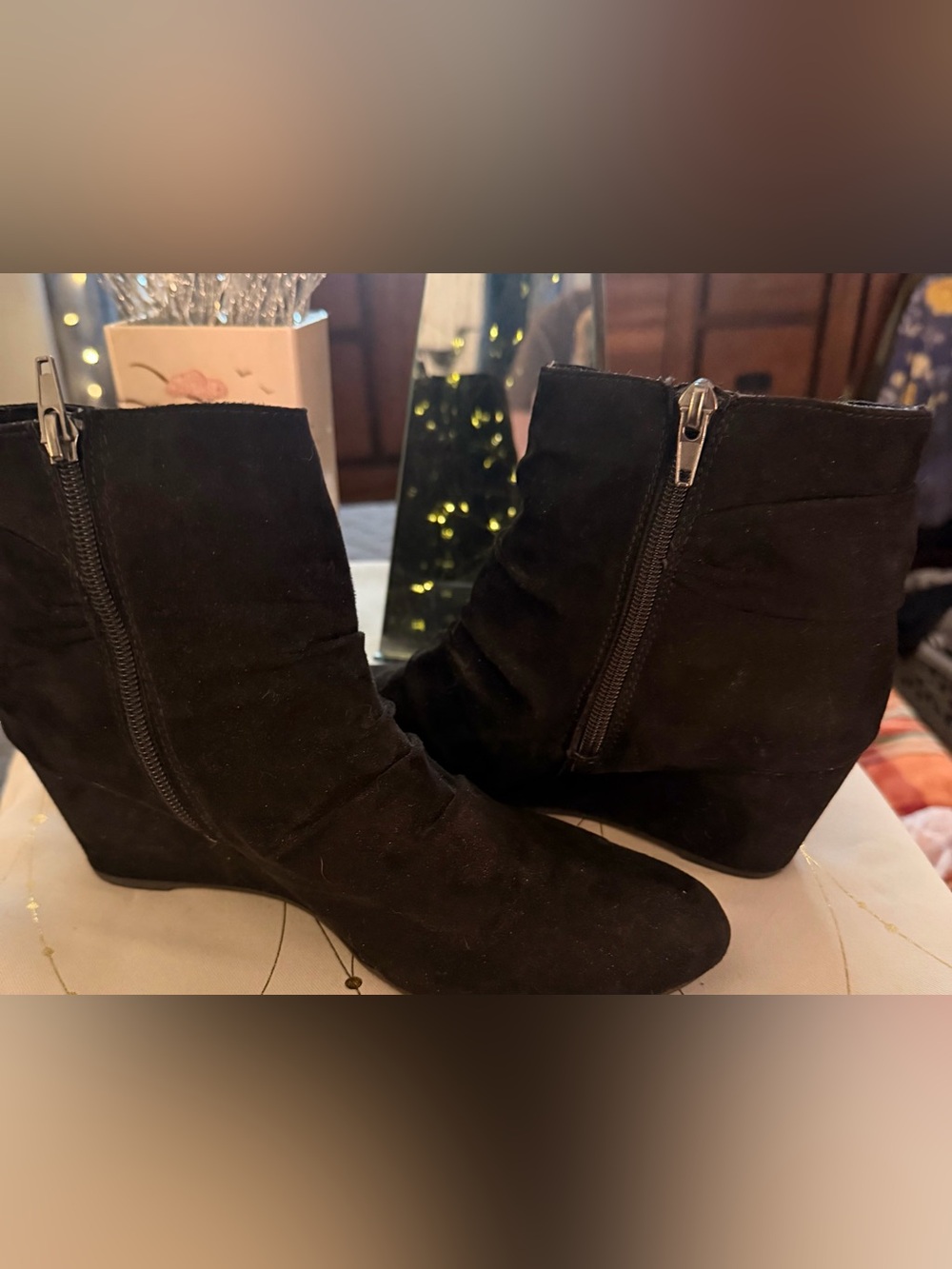 Black Suede Ankle Boots with Side Zip - Women-8M